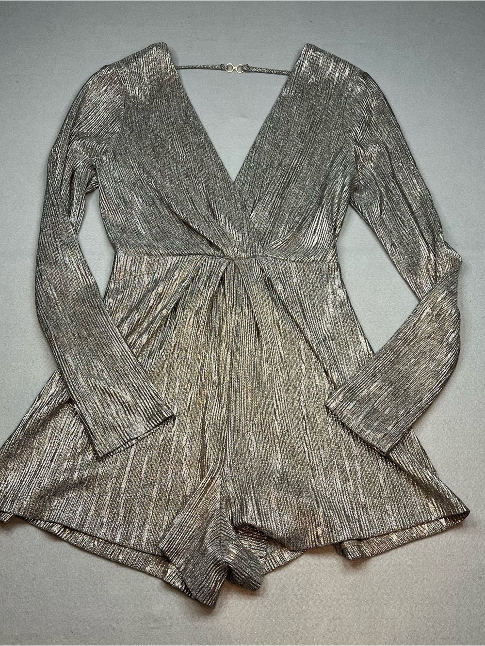 ASTR the label Kenzie Sheen Romper silver metallic small